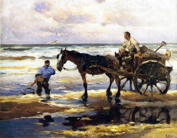  horses Oil Painting - Mathias J Alten Digging Clams horses